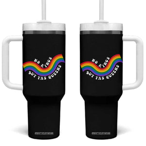 No Kings But Yas Queens LGBTQ Pride Retro Rainbow Tumbler With Handle