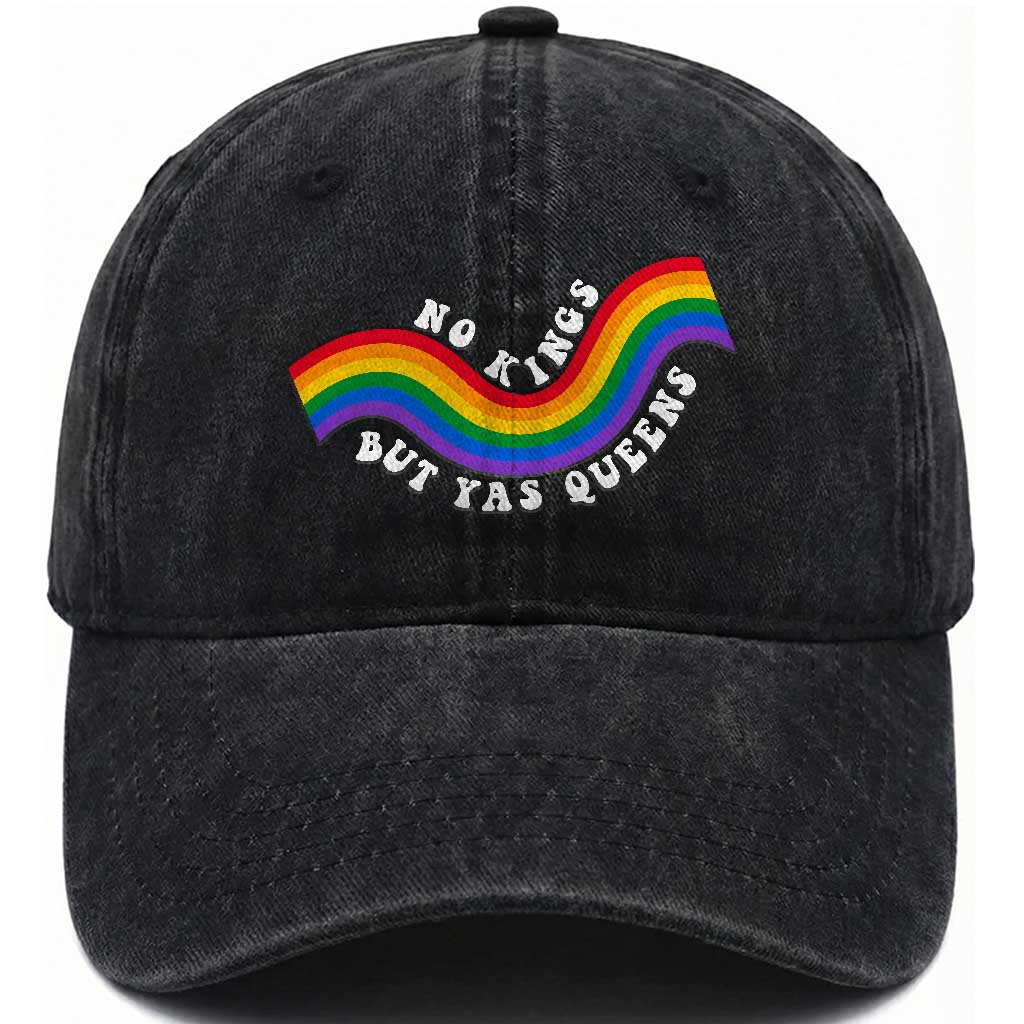 No Kings But Yas Queens LGBTQ Pride Retro Rainbow Washed Cotton Baseball Cap TS11 Print Your Wear