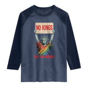 No Kings But Yas Queens Raglan Shirt Statue Of Liberty LGBTQ Pride Ally Pride TS11 Heather Denim Navy Print Your Wear