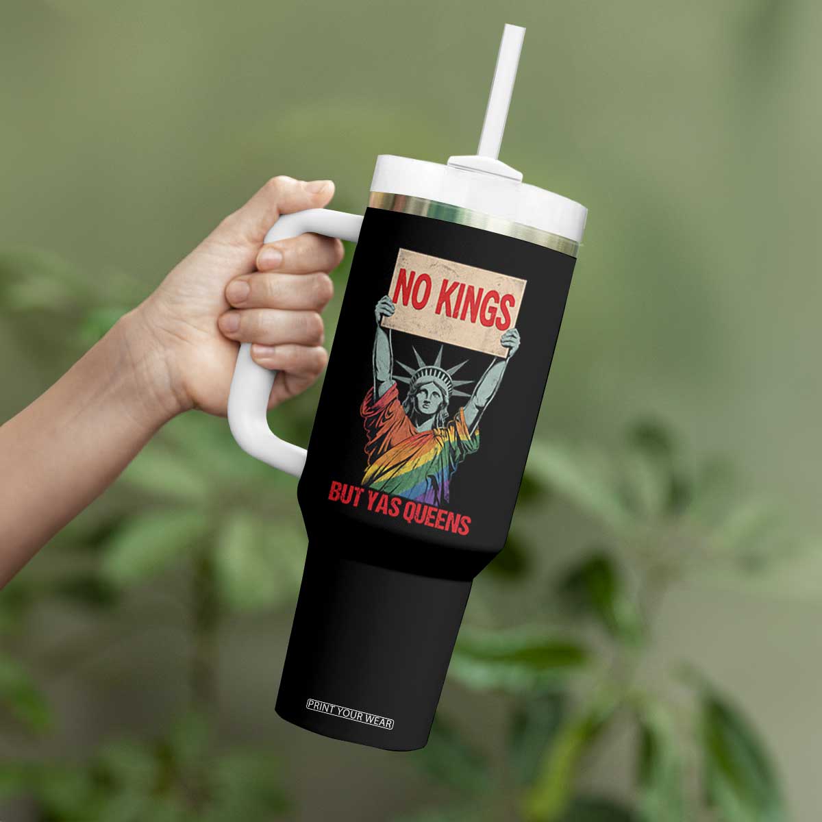No Kings But Yas Queens Tumbler With Handle Statue Of Liberty LGBTQ Pride Ally Pride