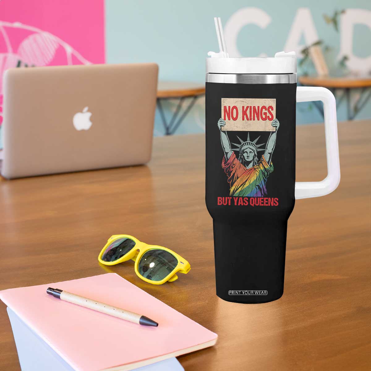 No Kings But Yas Queens Tumbler With Handle Statue Of Liberty LGBTQ Pride Ally Pride