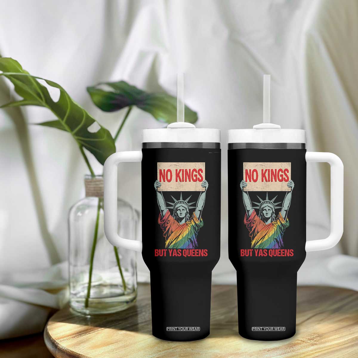 No Kings But Yas Queens Tumbler With Handle Statue Of Liberty LGBTQ Pride Ally Pride