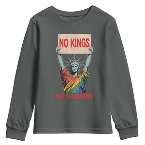 No Kings But Yas Queens Youth Sweatshirt Statue Of Liberty LGBTQ Pride Ally Pride TS11 Dark Heather Print Your Wear
