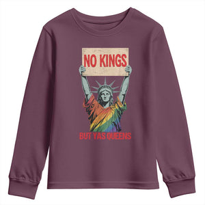 No Kings But Yas Queens Youth Sweatshirt Statue Of Liberty LGBTQ Pride Ally Pride TS11 Maroon Print Your Wear
