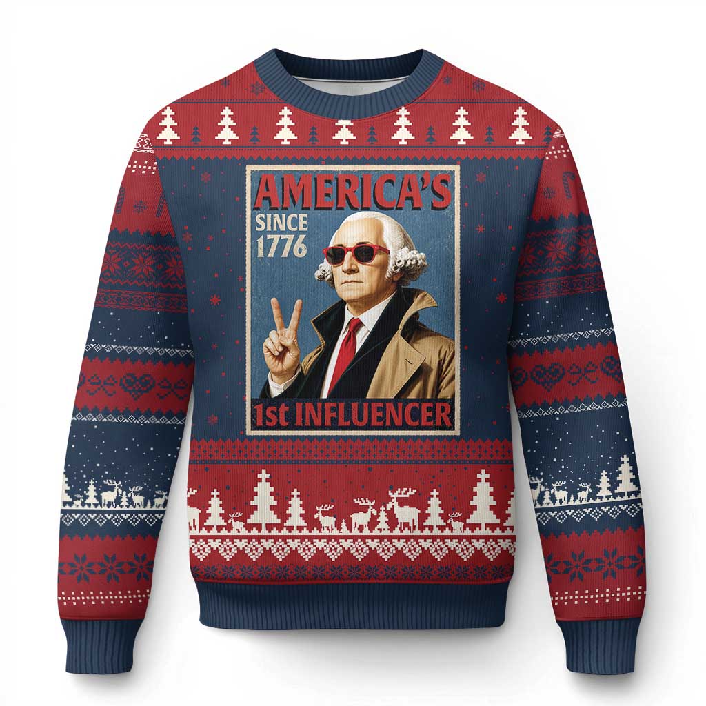 George Washington America's 1st Influencer Ugly Christmas Sweater Funny Founding Father USA TS11 Navy Red Print Your Wear