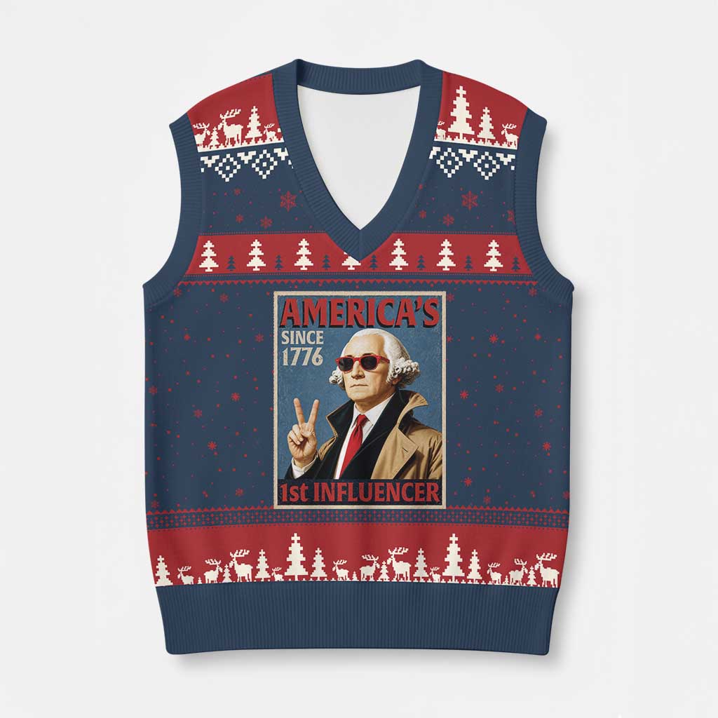 George Washington America's 1st Influencer V-Neck Knit Sweater Vest Funny Founding Father USA TS11 Navy Red Print Your Wear