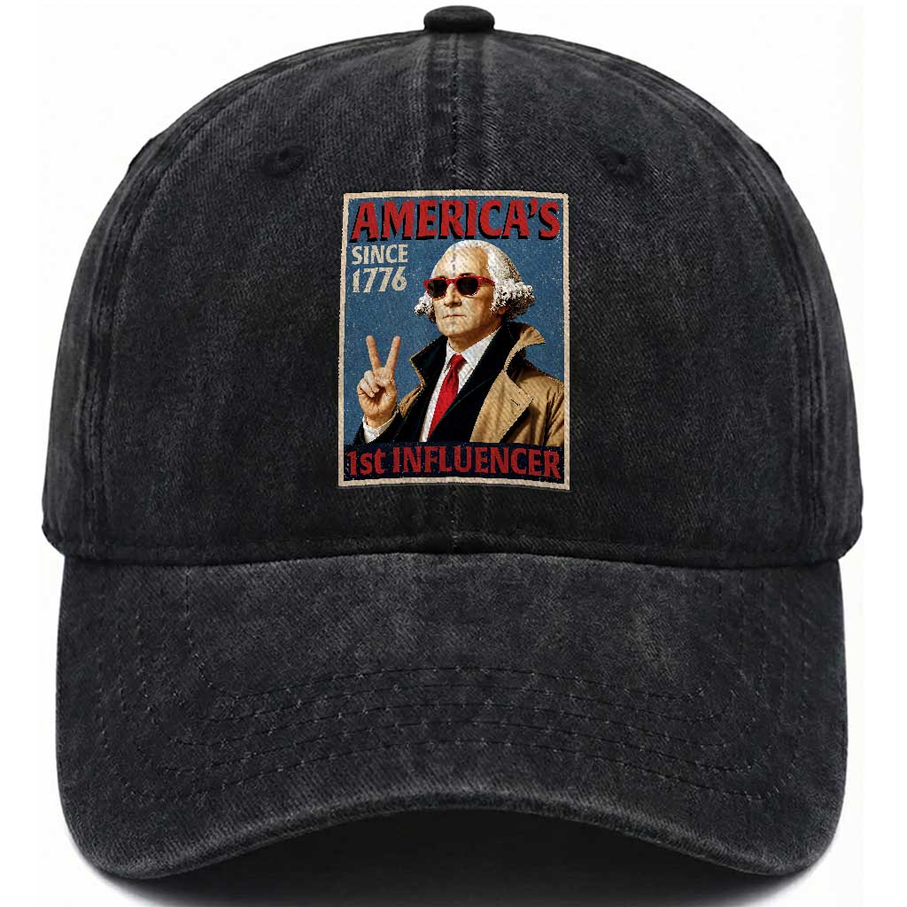 George Washington America's 1st Influencer Washed Cotton Baseball Cap Funny Founding Father USA TS11 Print Your Wear