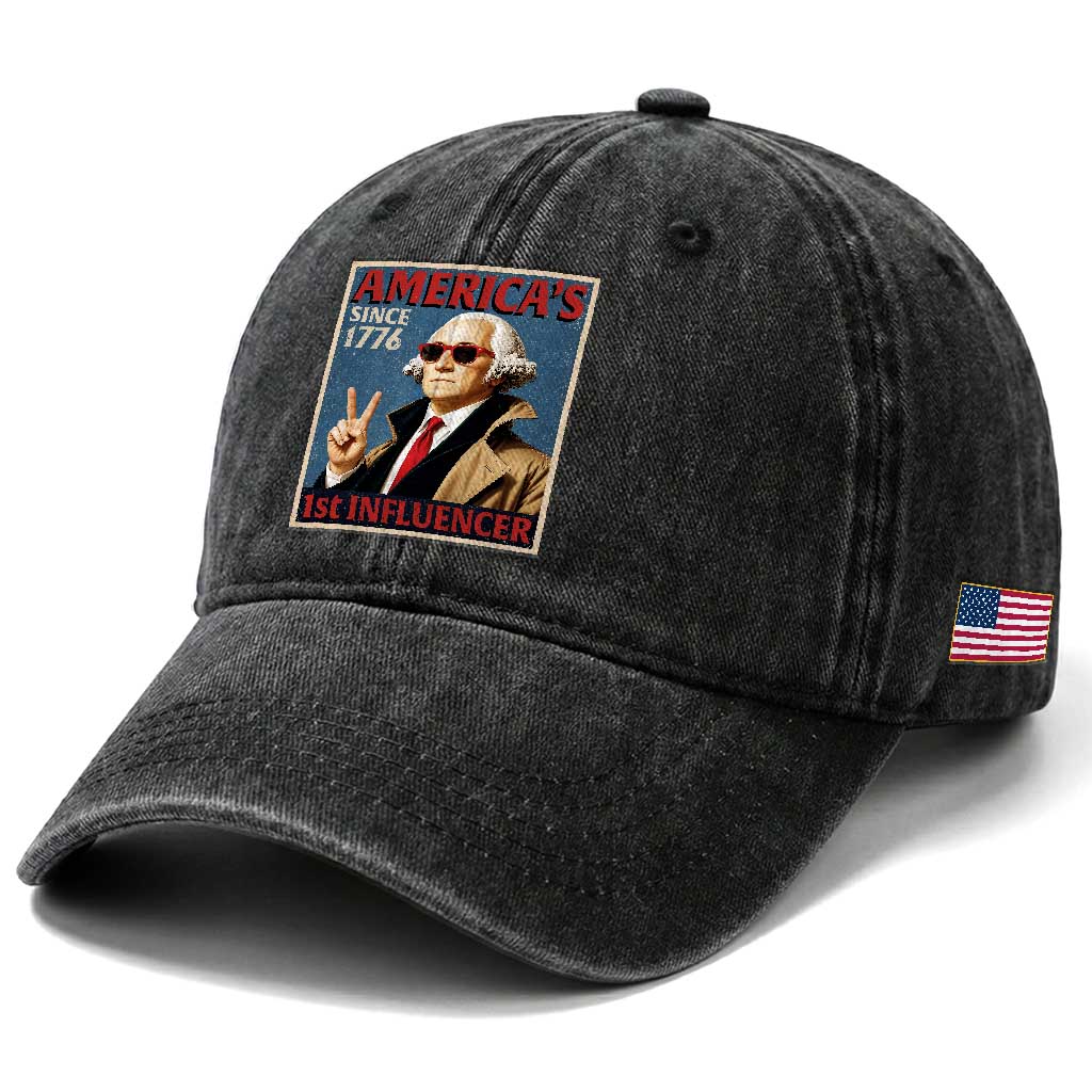 George Washington America's 1st Influencer Washed Cotton Baseball Cap Funny Founding Father USA