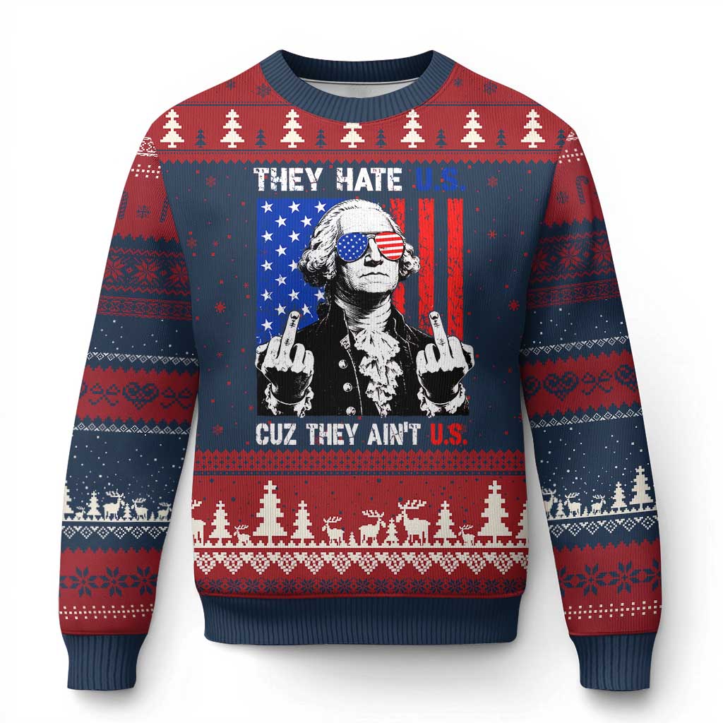 They Hate US Cuz They Ain't US Ugly Christmas Sweater George Washington 4th of July TS11 Navy Red Print Your Wear