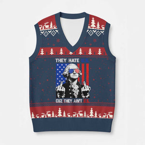 They Hate US Cuz They Ain't US V-Neck Knit Sweater Vest George Washington 4th of July