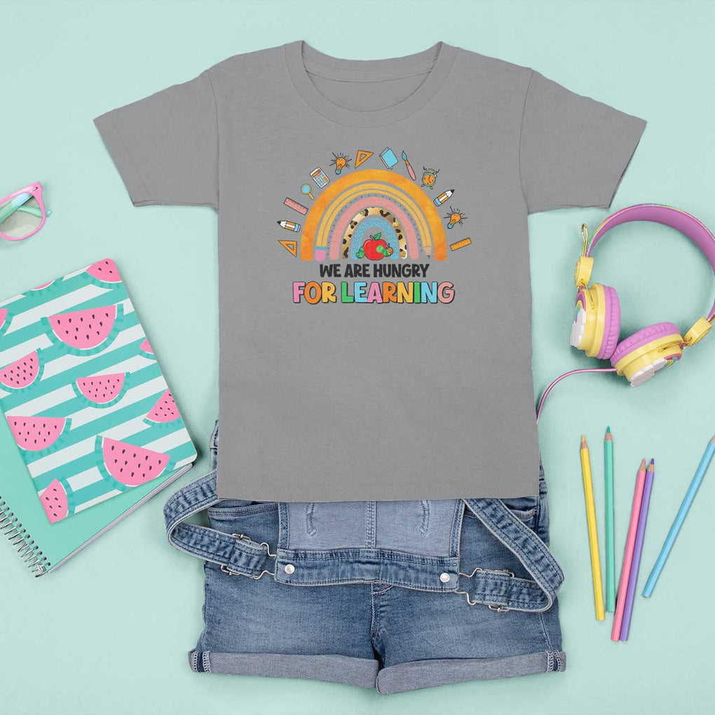 We Are Hungry For Learning T Shirt For Kid Back To School Rainbow Caterpillar Apple TS11 Sport Gray Print Your Wear