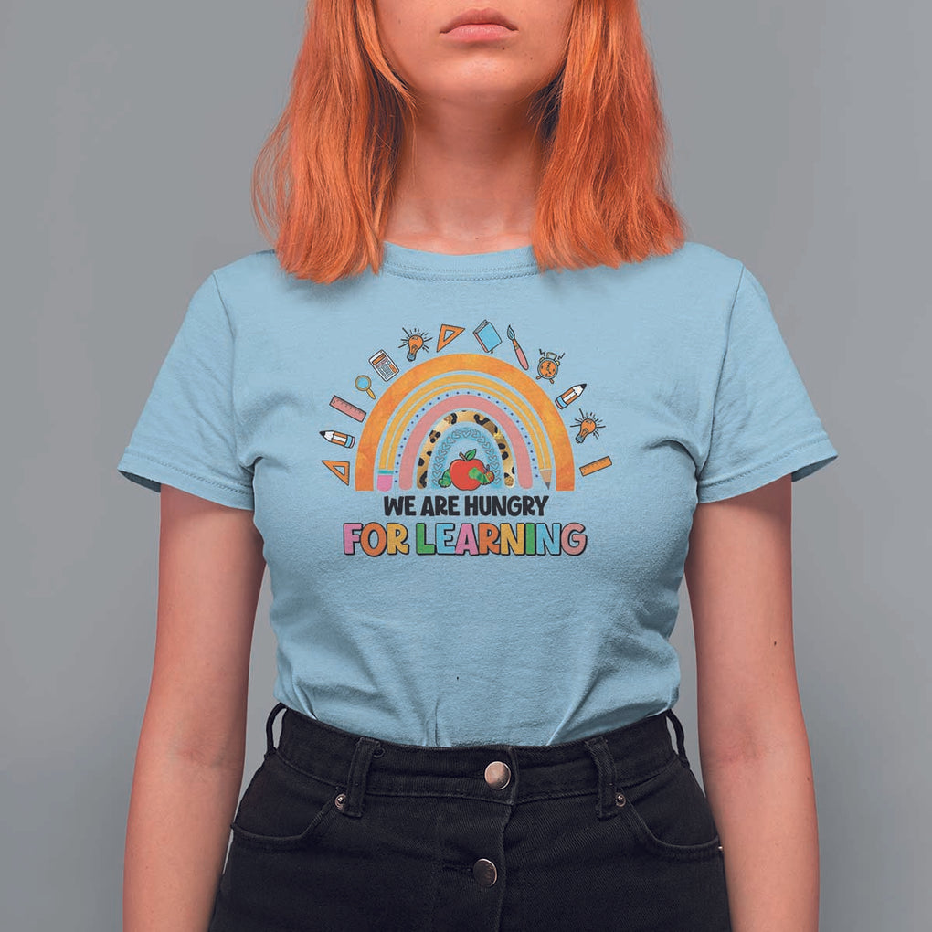 We Are Hungry For Learning T Shirt For Women Back To School Rainbow Caterpillar Apple TS11 Light Blue Print Your Wear