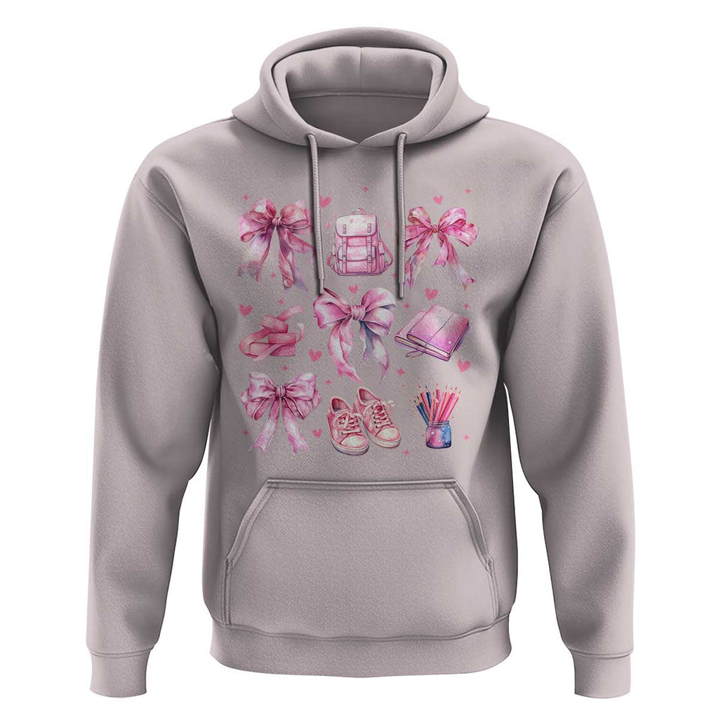 Coquette School Hoodie Pink Bow Heart Backpack Note Tape Pencil TS11 Ice Gray Print Your Wear