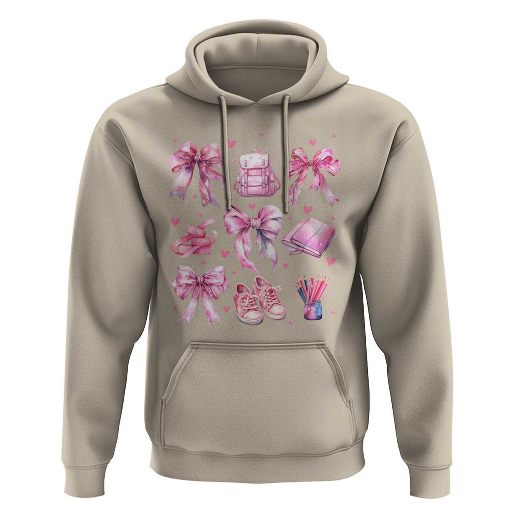 Coquette School Hoodie Pink Bow Heart Backpack Note Tape Pencil TS11 Sand Print Your Wear