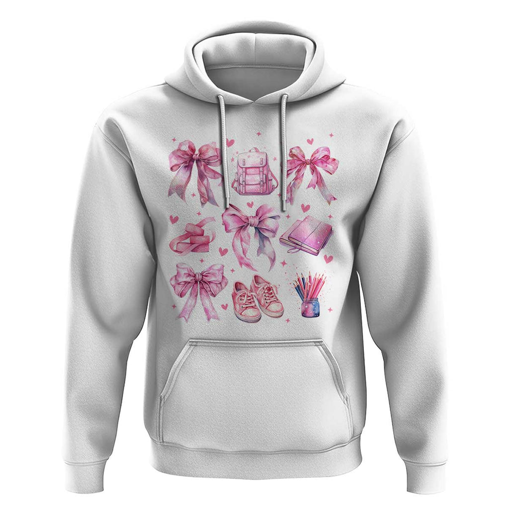 Coquette School Hoodie Pink Bow Heart Backpack Note Tape Pencil TS11 White Print Your Wear
