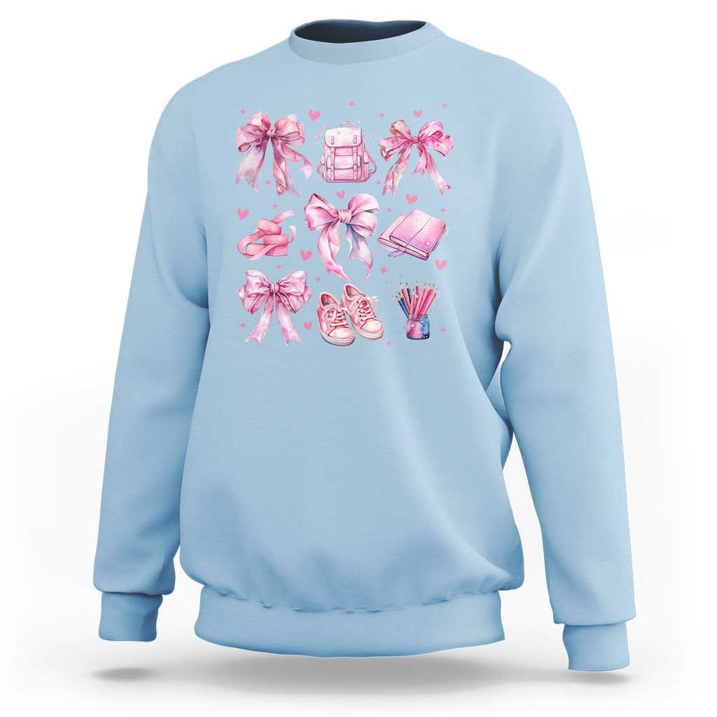 Coquette School Sweatshirt Pink Bow Heart Backpack Note Tape Pencil TS11 Light Blue Print Your Wear