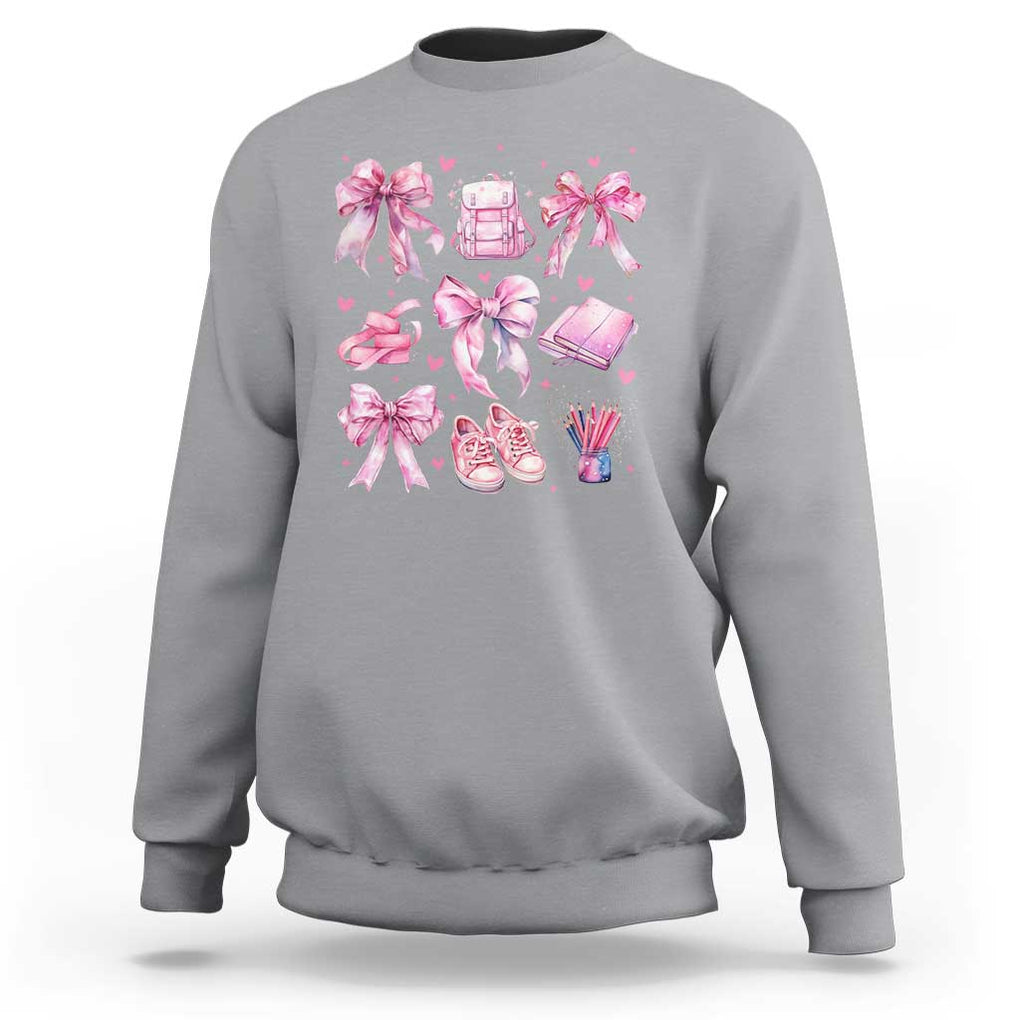 Coquette School Sweatshirt Pink Bow Heart Backpack Note Tape Pencil TS11 Sport Gray Print Your Wear