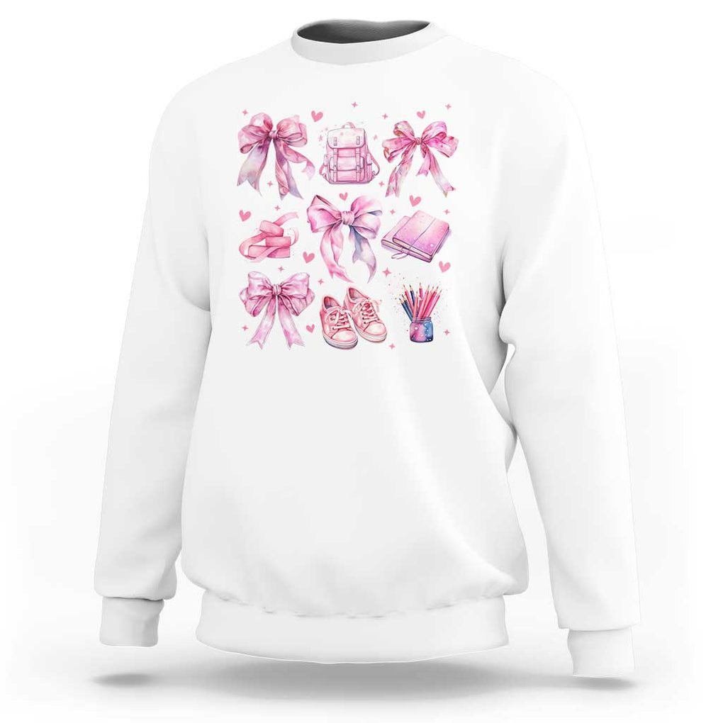 Coquette School Sweatshirt Pink Bow Heart Backpack Note Tape Pencil TS11 White Print Your Wear