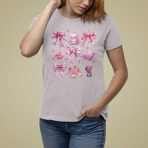 Coquette School T Shirt For Women Pink Bow Heart Backpack Note Tape Pencil TS11 Ice Gray Print Your Wear