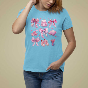 Coquette School T Shirt For Women Pink Bow Heart Backpack Note Tape Pencil TS11 Sky Print Your Wear
