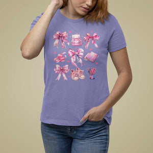 Coquette School T Shirt For Women Pink Bow Heart Backpack Note Tape Pencil TS11 Violet Print Your Wear