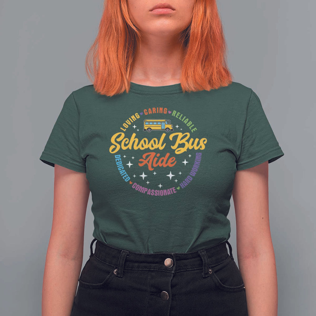 School Bus Aide T Shirt For Women Back To School Matching Group Squad TS11 Dark Forest Green Print Your Wear