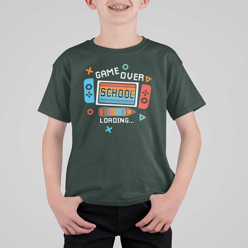 Game Over School Loading T Shirt For Kid Game Console Pencil End Summer TS11 Dark Forest Green Print Your Wear