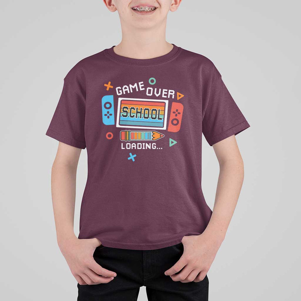 Game Over School Loading T Shirt For Kid Game Console Pencil End Summer TS11 Maroon Print Your Wear