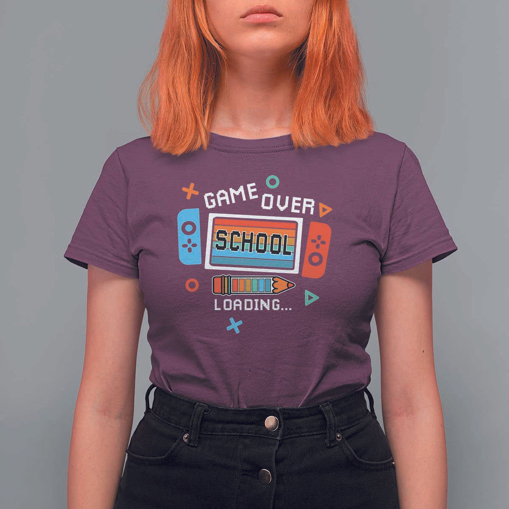 Game Over School Loading T Shirt For Women Game Console Pencil End Summer TS11 Maroon Print Your Wear