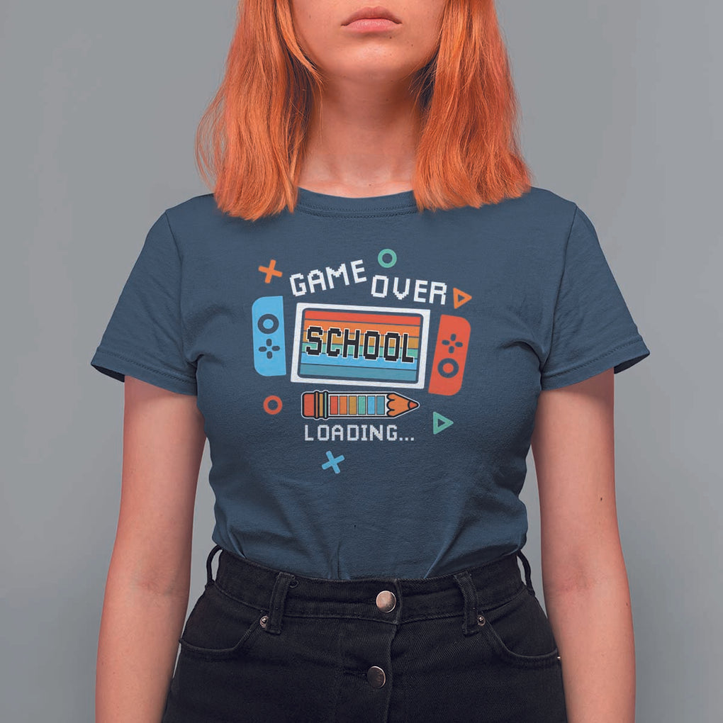 Game Over School Loading T Shirt For Women Game Console Pencil End Summer TS11 Navy Print Your Wear