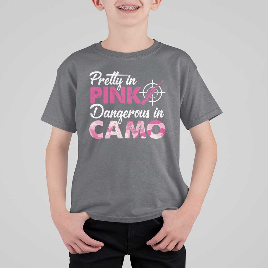 Funny Hunter T Shirt For Kid Pretty In Pink Dangerous In Camo Hunting TS11 Charcoal Print Your Wear