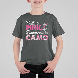 Funny Hunter T Shirt For Kid Pretty In Pink Dangerous In Camo Hunting TS11 Dark Heather Print Your Wear
