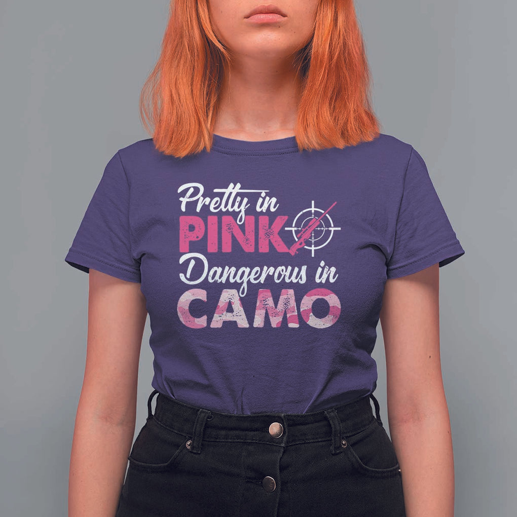 Funny Hunter T Shirt For Women Pretty In Pink Dangerous In Camo Hunting TS11 Purple Print Your Wear