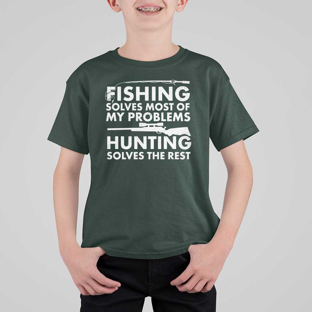 Funny Hunter T Shirt For Kid Fishing And Hunting Father's Day TS11 Dark Forest Green Print Your Wear