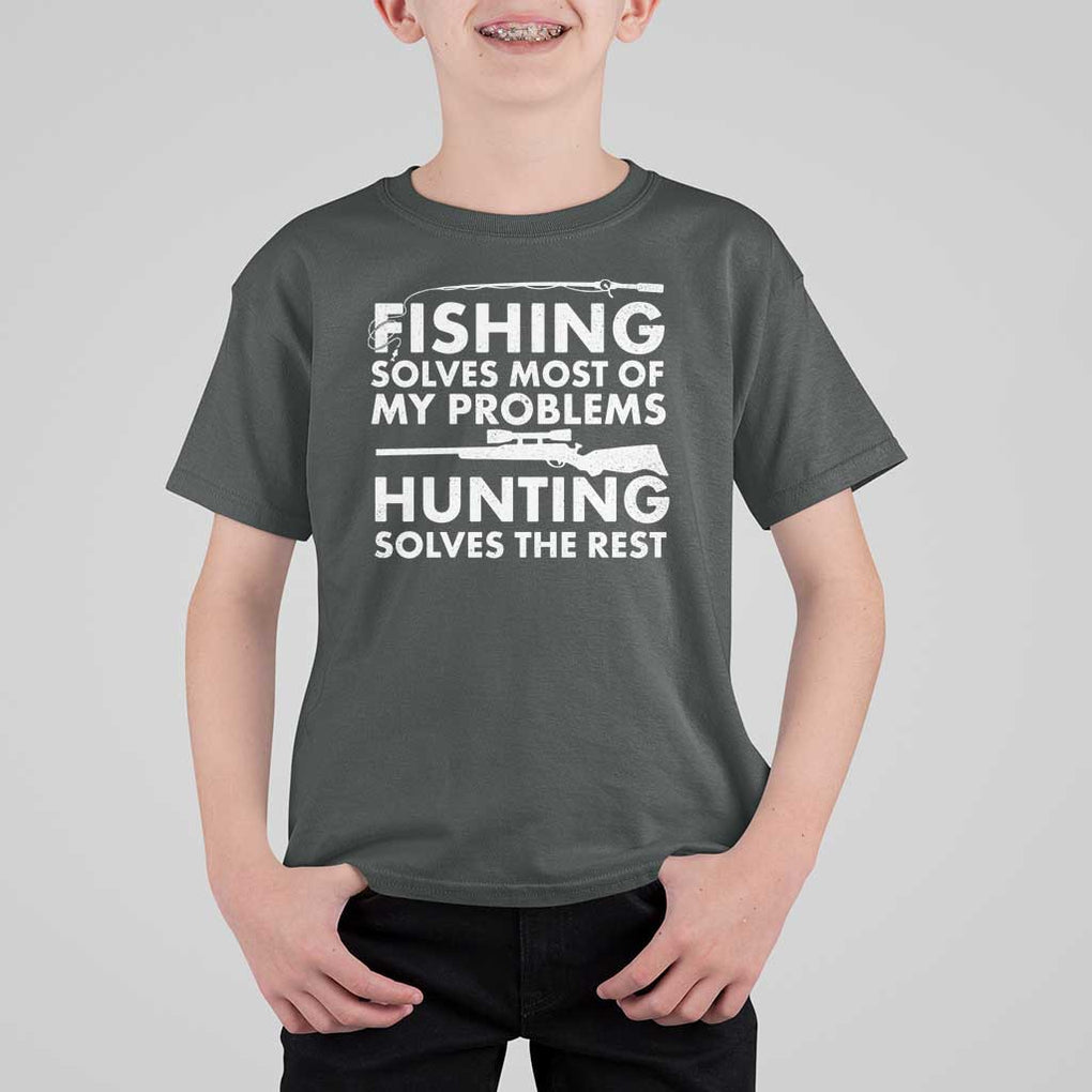 Funny Hunter T Shirt For Kid Fishing And Hunting Father's Day TS11 Dark Heather Print Your Wear
