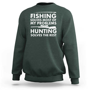 Funny Hunter Sweatshirt Fishing And Hunting Father's Day TS11 Dark Forest Green Print Your Wear