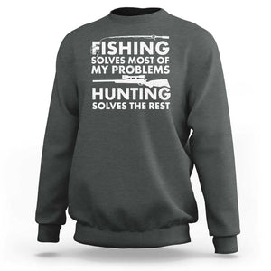 Funny Hunter Sweatshirt Fishing And Hunting Father's Day TS11 Dark Heather Print Your Wear