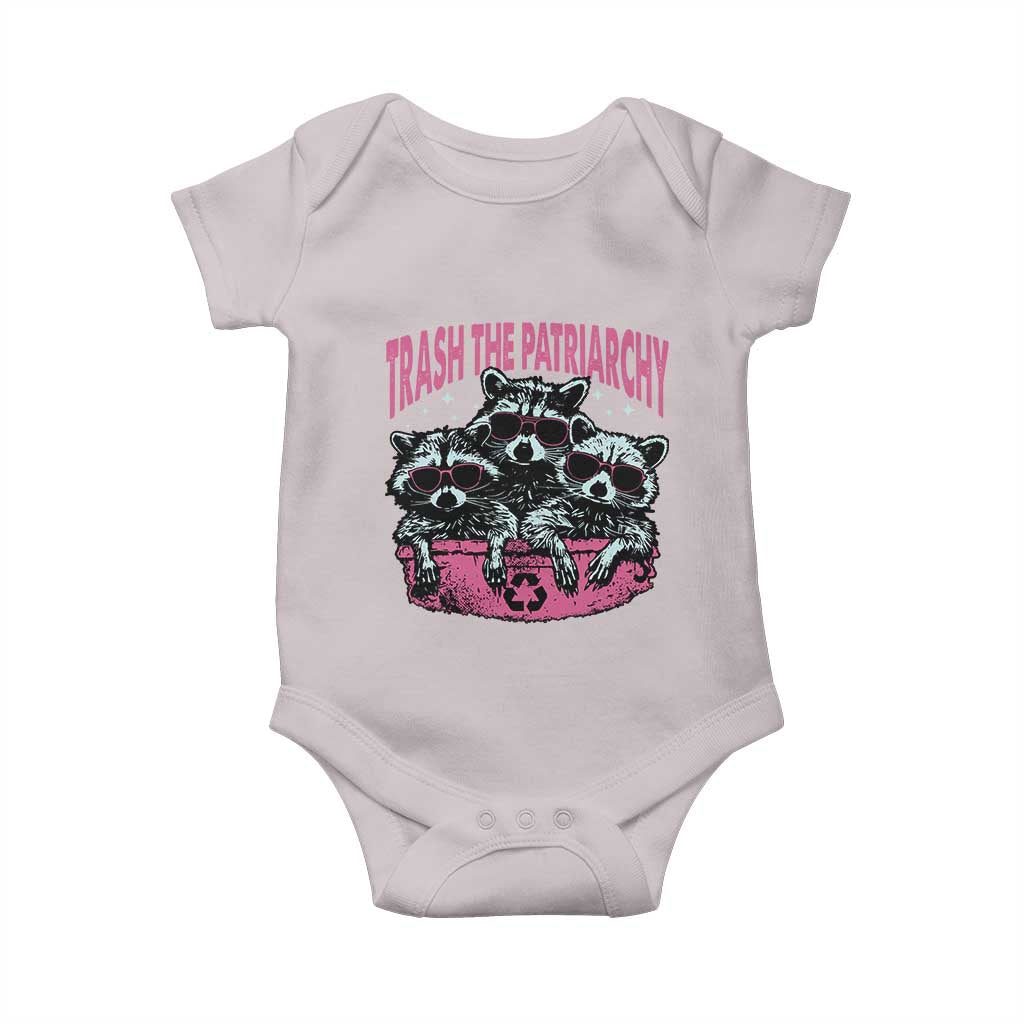 Funny Trash The Patriarchy Baby Onesie Feral Feminist Racoon TS11 Ice Gray Print Your Wear