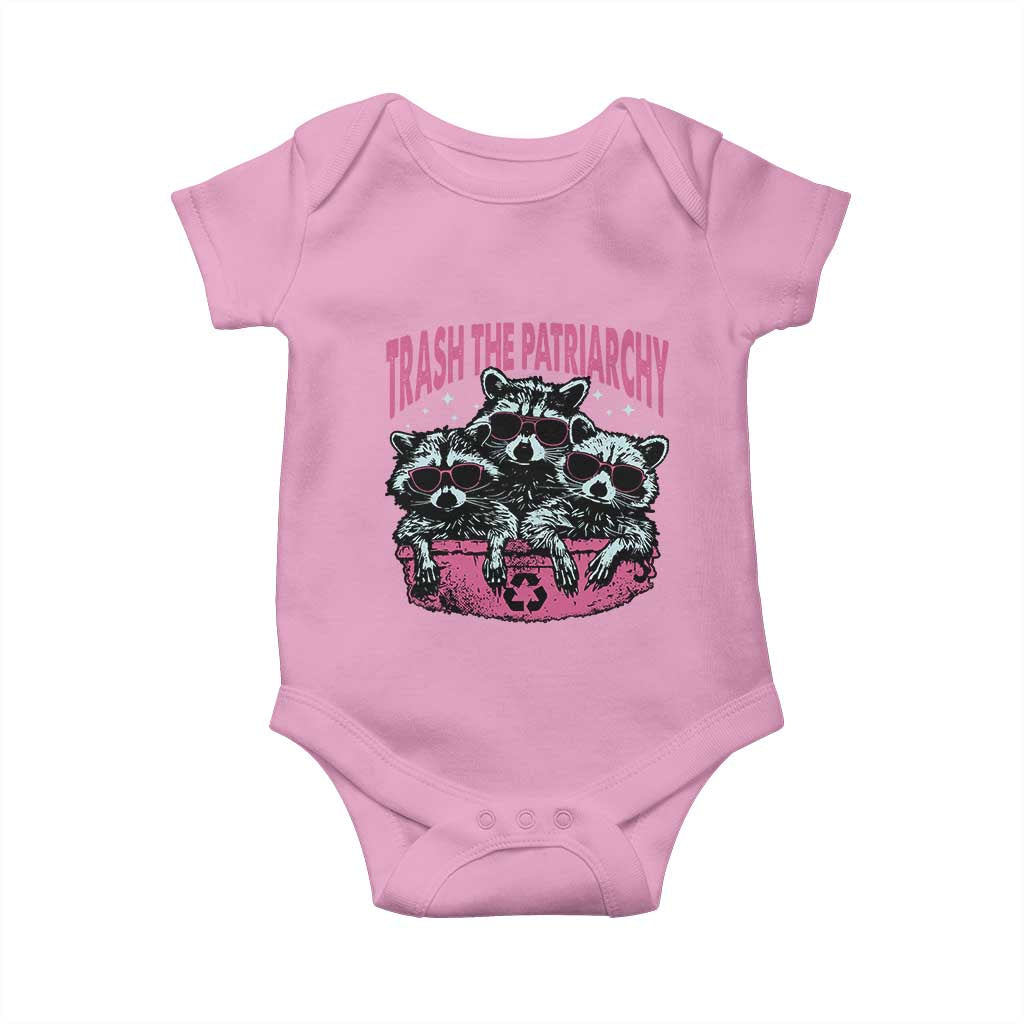 Funny Trash The Patriarchy Baby Onesie Feral Feminist Racoon TS11 Light Pink Print Your Wear