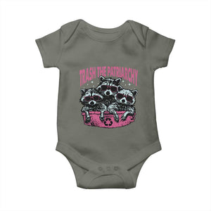 Funny Trash The Patriarchy Baby Onesie Feral Feminist Racoon TS11 Military Green Print Your Wear
