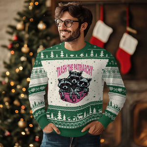 Funny Trash The Patriarchy Ugly Christmas Sweater Feral Feminist Racoon TS11 Beige Green Print Your Wear