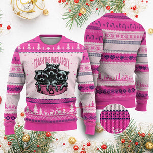 Funny Trash The Patriarchy Ugly Christmas Sweater Feral Feminist Racoon TS11 Hot Pink Print Your Wear