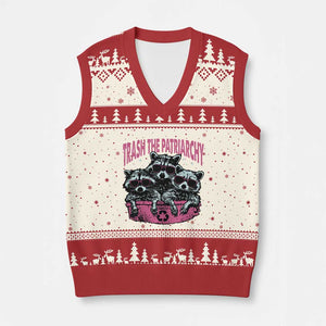Funny Trash The Patriarchy V-Neck Knit Sweater Vest Feral Feminist Racoon - Print Your Wear