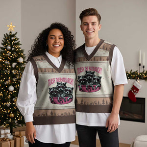 Funny Trash The Patriarchy V-Neck Knit Sweater Vest Feral Feminist Racoon - Print Your Wear