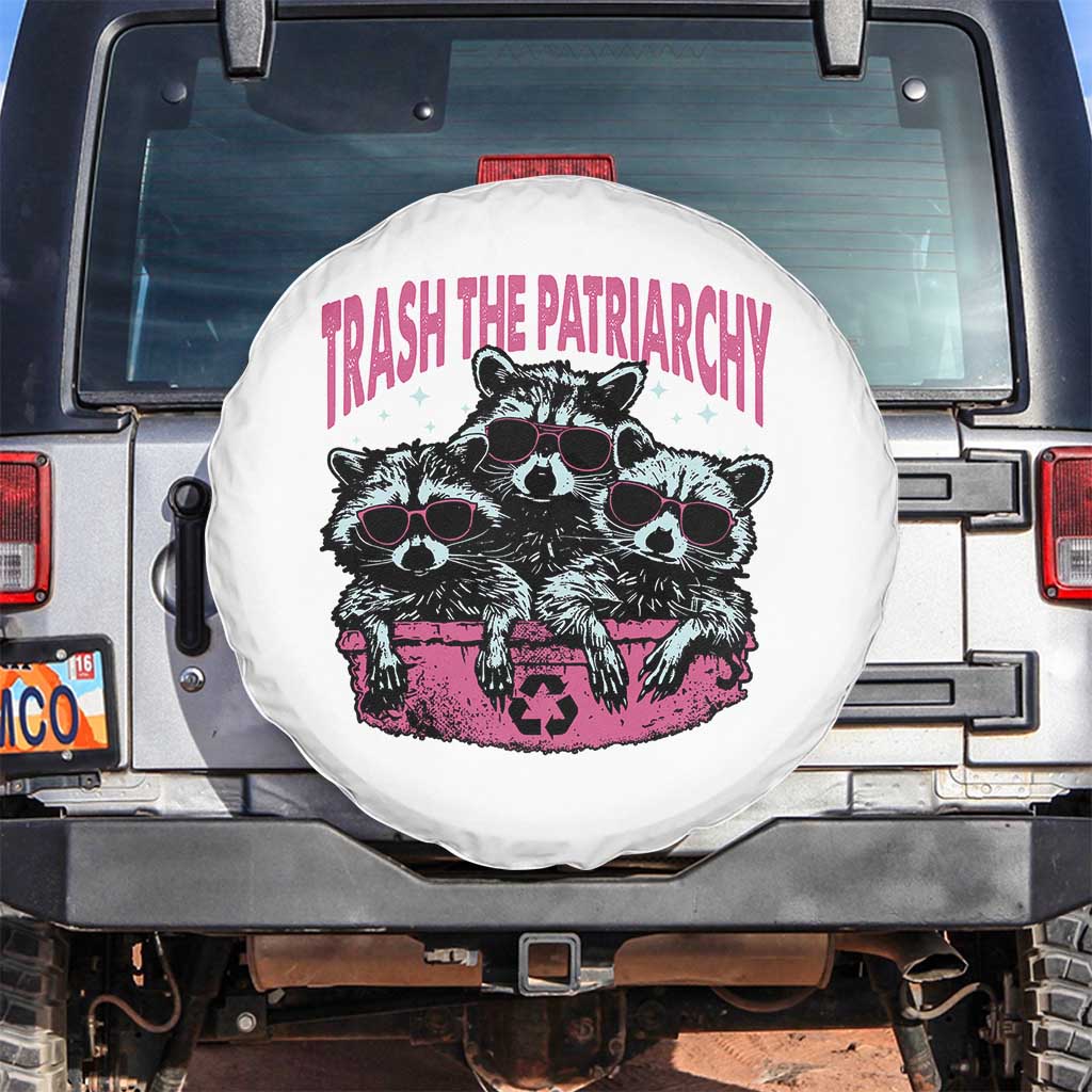 Funny Trash The Patriarchy Spare Tire Cover Feral Feminist Racoon TS11 No hole White Print Your Wear
