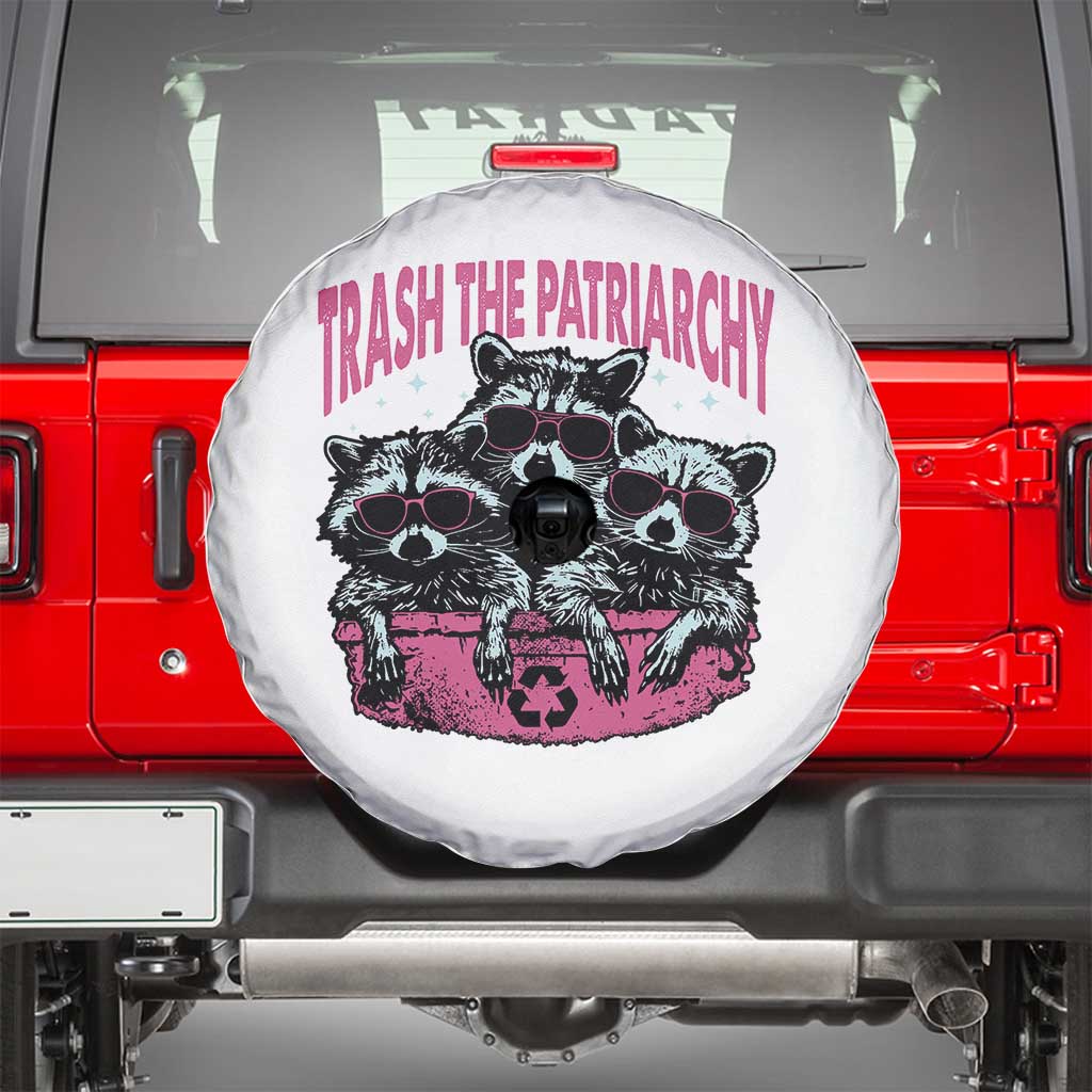 Funny Trash The Patriarchy Spare Tire Cover Feral Feminist Racoon TS11 White Print Your Wear
