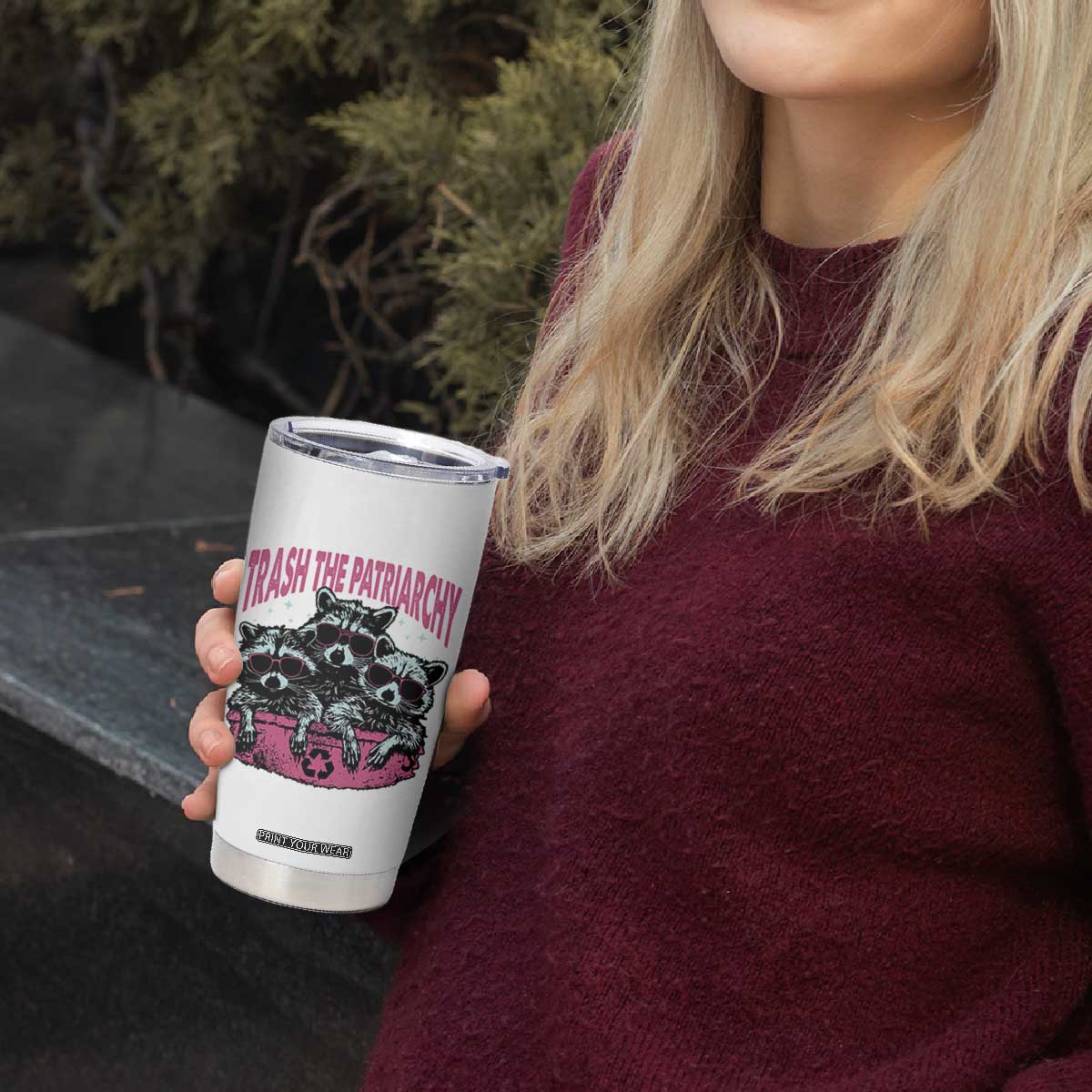 Funny Trash The Patriarchy Tumbler Cup Feral Feminist Racoon TS11 Print Your Wear