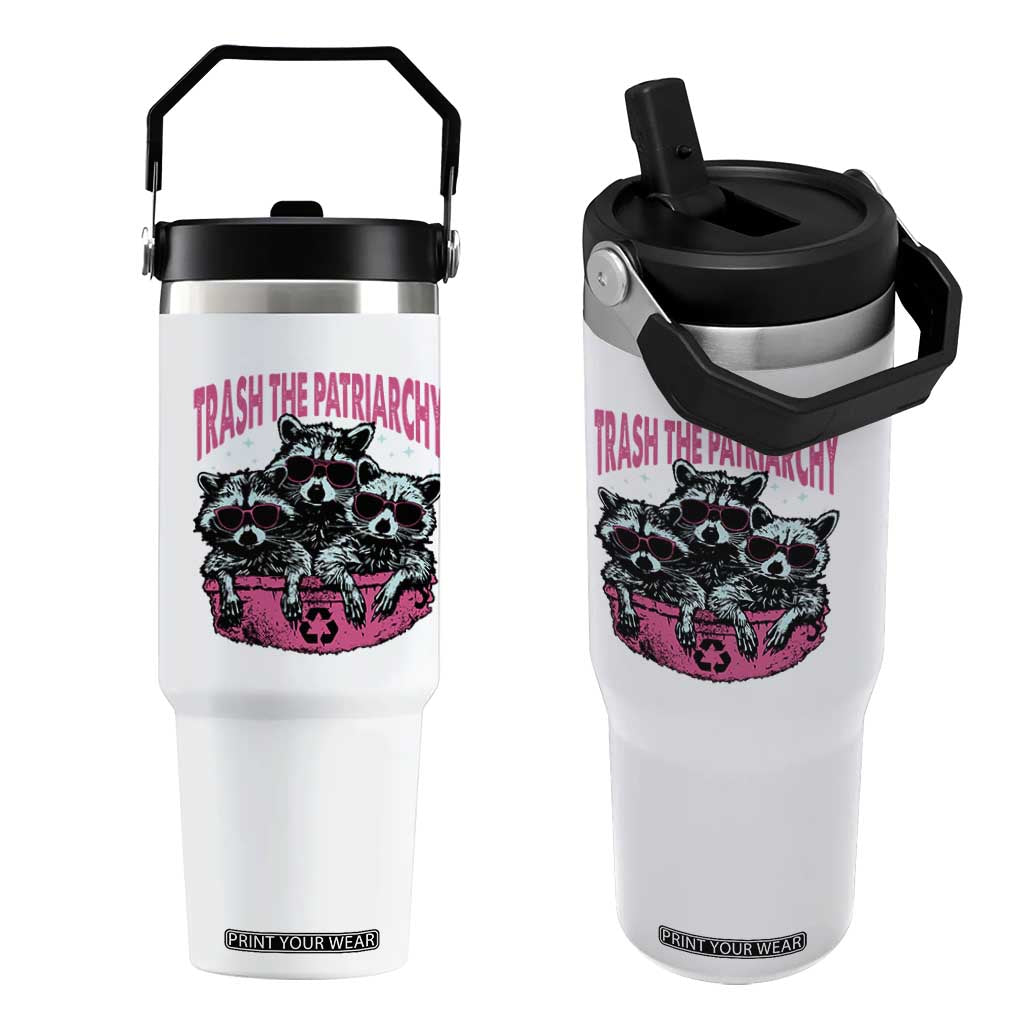 Funny Trash The Patriarchy Flip Straw Tumbler Feral Feminist Racoon TS11 One Size: 30 oz White Print Your Wear