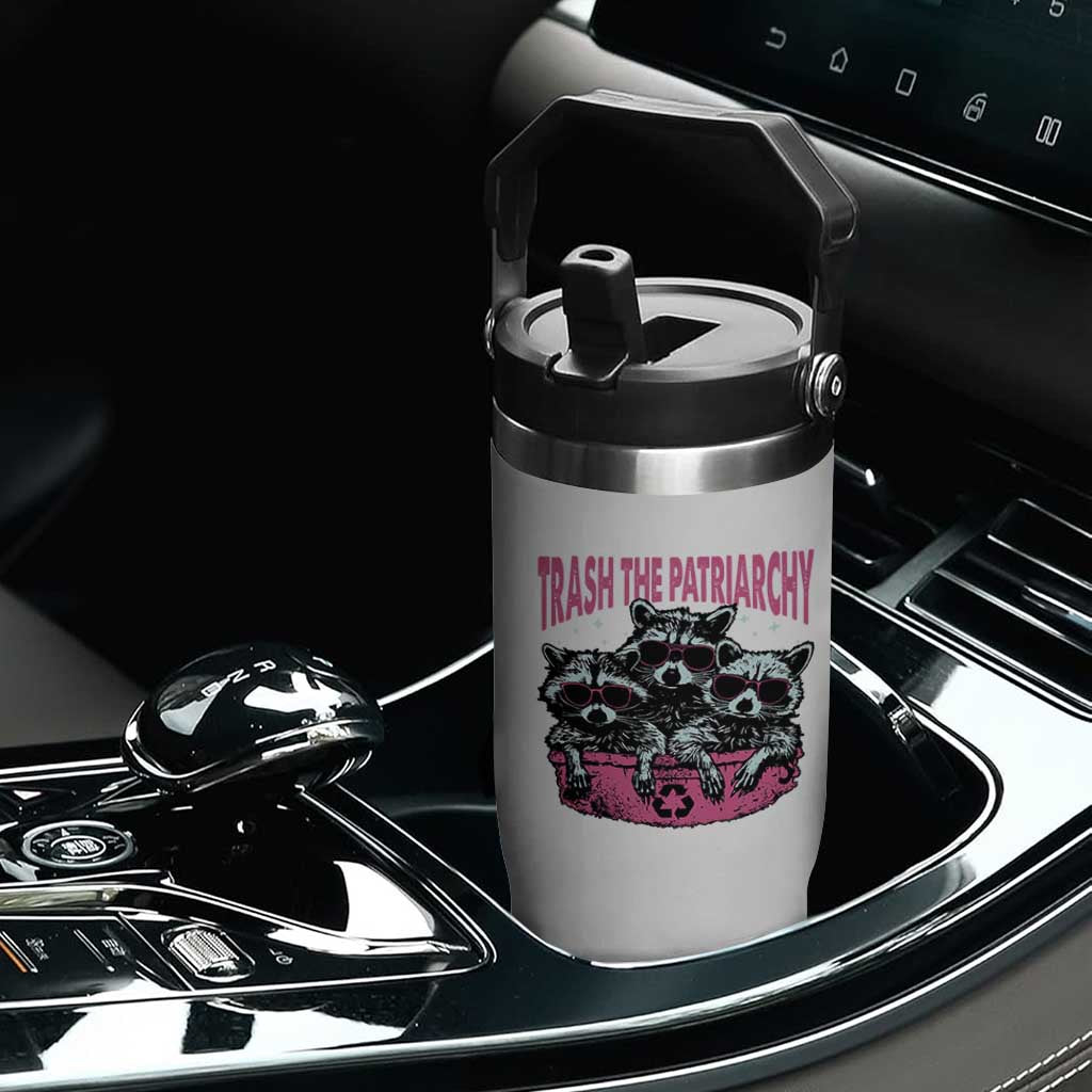 Funny Trash The Patriarchy Flip Straw Tumbler Feral Feminist Racoon TS11 Print Your Wear