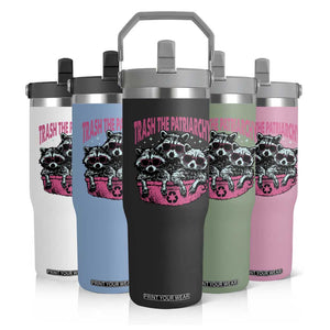 Funny Trash The Patriarchy Flip Straw Tumbler Feral Feminist Racoon TS11 Print Your Wear